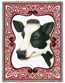 Red Bandana Cow Tapestry Throw
